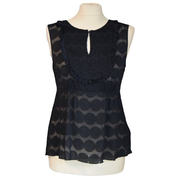 J.Crew Silk Dot Sheer Blouse Size 4 Multi Media Ruffled Front Sleeveless - Picture 1 of 7